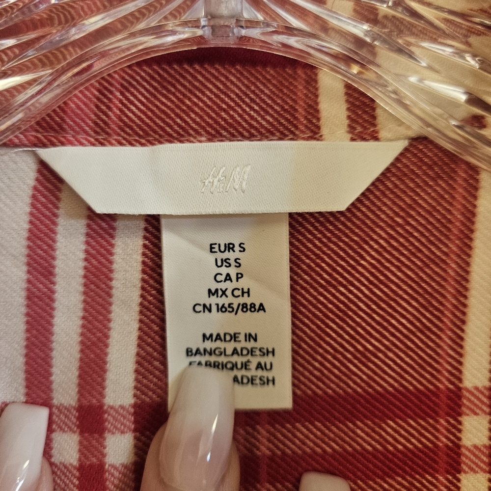 NEW H&M Flannel S Oversized Shirt Red/White/Pink Ai-1903 - Picture 7 of 10